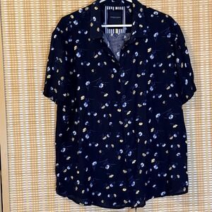 Ricky Singh Denim & Flower Mens XL Shirt Navy Floral Button Up Cottagecore Boho